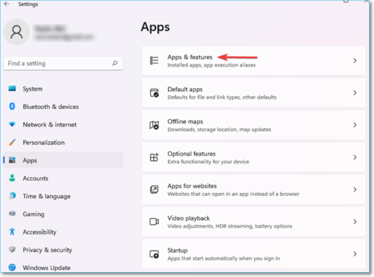 앱 및 기능 선택