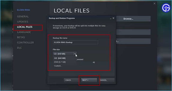 파일 크기를 설정하고 다음을 클릭하십시오