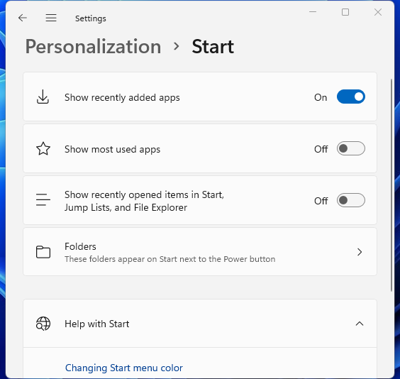 최근에 표시 옵션을 선택 취소하십시오.