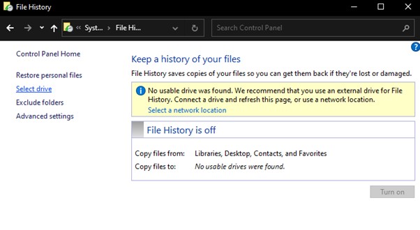드라이브 선택을 누르십시오