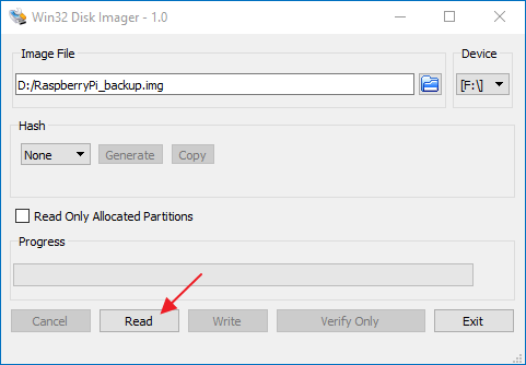 raspberry pi sd 카드 백업을 위한 win32 디스크 이미저 2단계