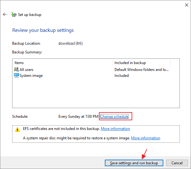백업 설정 완료
