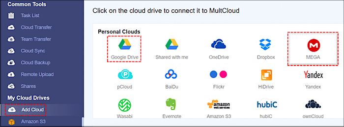 multcloud에 Google 드라이브 및 메가 추가
