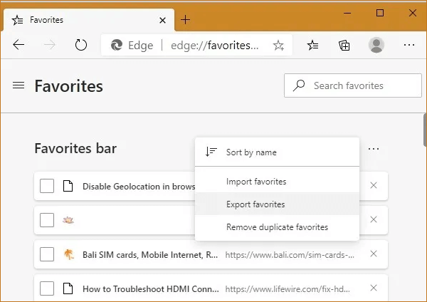 IE 즐겨찾기 내보내기