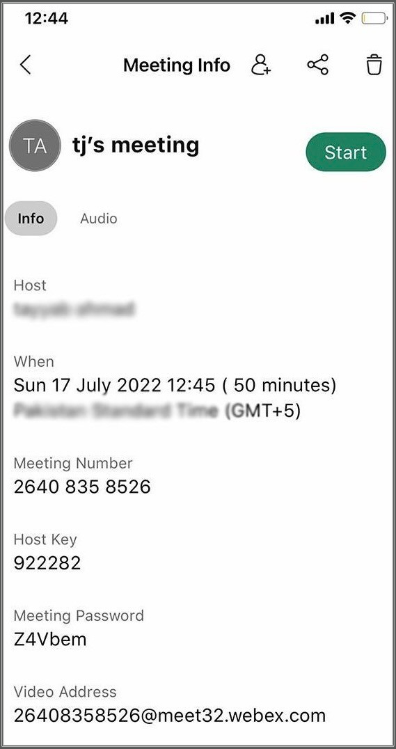 모바일 앱에서 webex 미팅 위치 변경