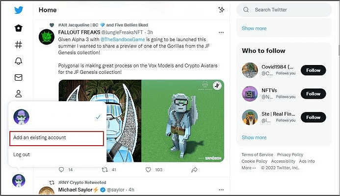 기존 계정 옵션 선택