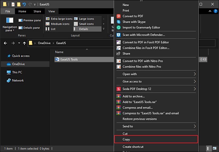 복사 옵션을 탭하십시오