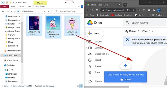icloud에서 Google 드라이브로 파일 드래그