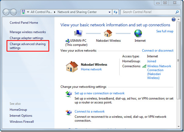 고급 공유 설정 변경