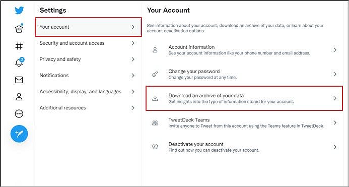 다운로드 아카이브 옵션 선택