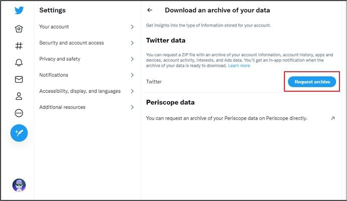 아카이브 요청 탭