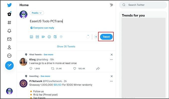 트윗 버튼을 탭