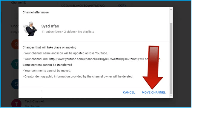 다음 창에서 채널 이동 옵션을 선택합니다.