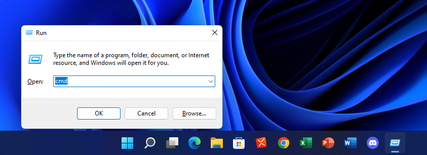 Windows + R 키를 통해 cmd 실행