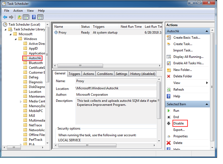 autochk 옵션에서 비활성화 선택