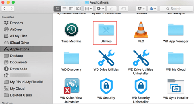 애플리케이션 메뉴에서 유틸리티 찾기