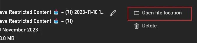 녹화된 텔레그램 영상 파일 위치 열기