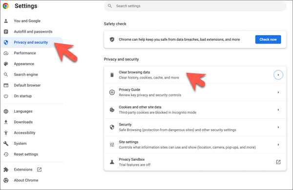 Chrome 브라우저 인터넷 사용 기록 삭제
