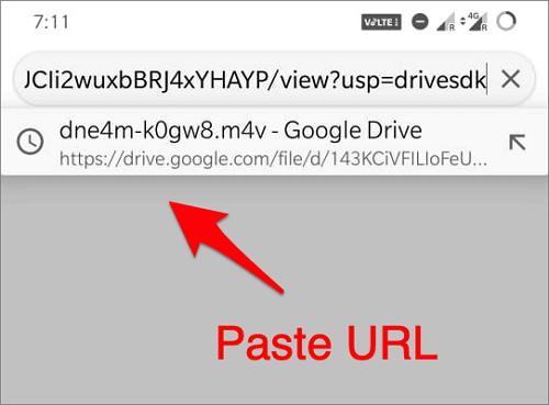 Android용 Google 드라이브 비디오 다운로더에 비디오 공유 URL을 붙여넣으세요.