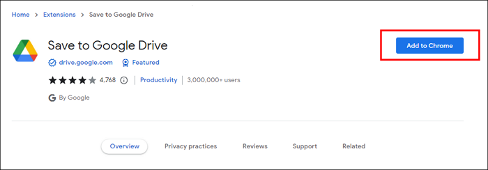 Google 드라이브 확장 프로그램에 저장 다운로드