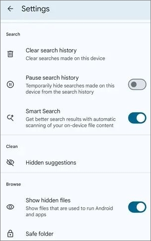 숨겨진 파일 옵션 활성화