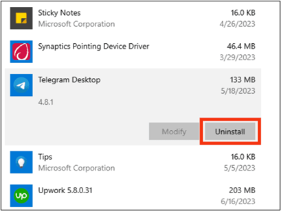 컴퓨터에서 텔레그램 제거