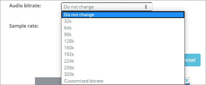 aconvert 오디오 비트 전송률 조정