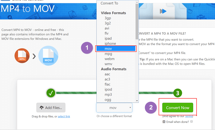 zamzar를 사용하여 MP4를 MOV로 변환