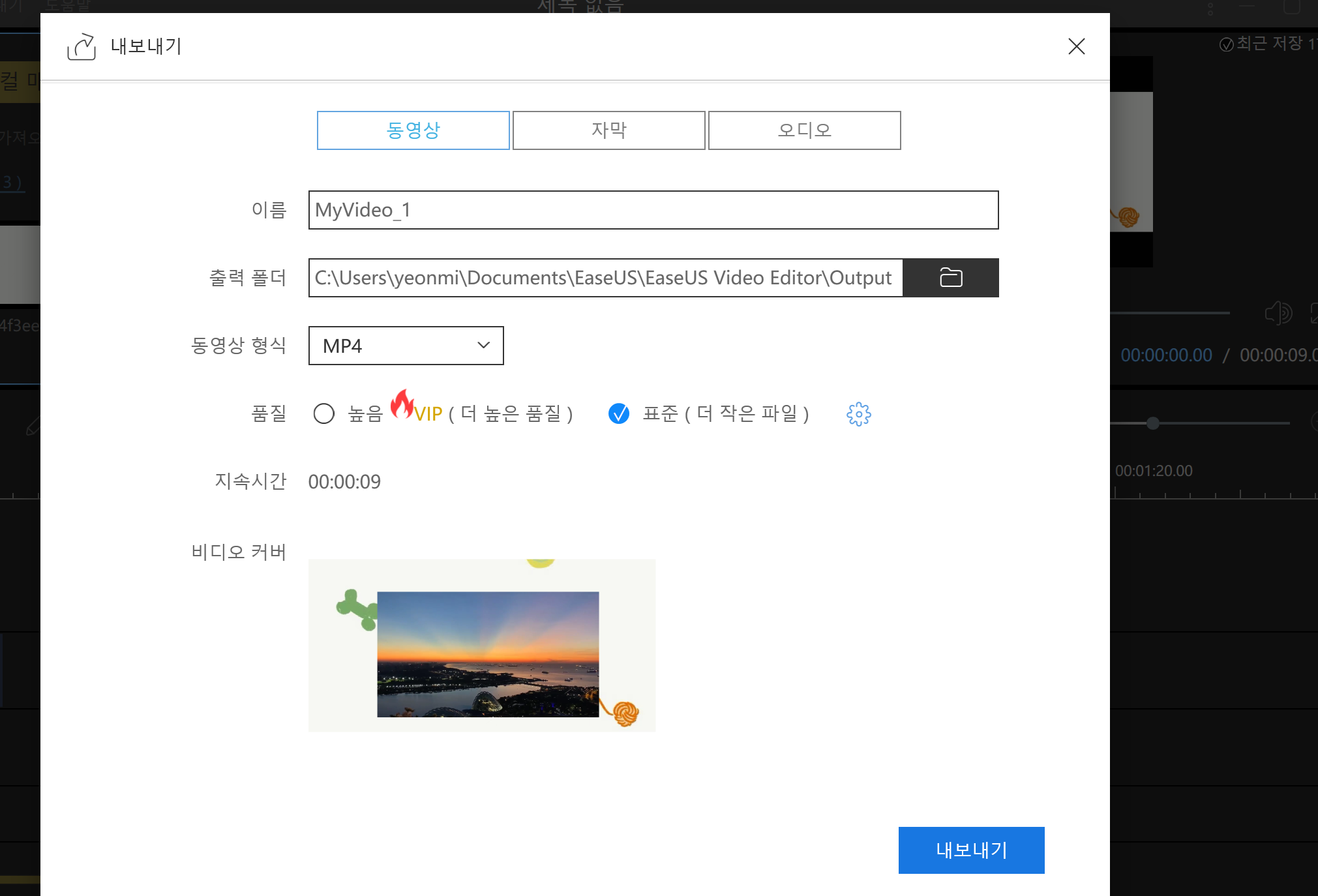 비디오 내보내기