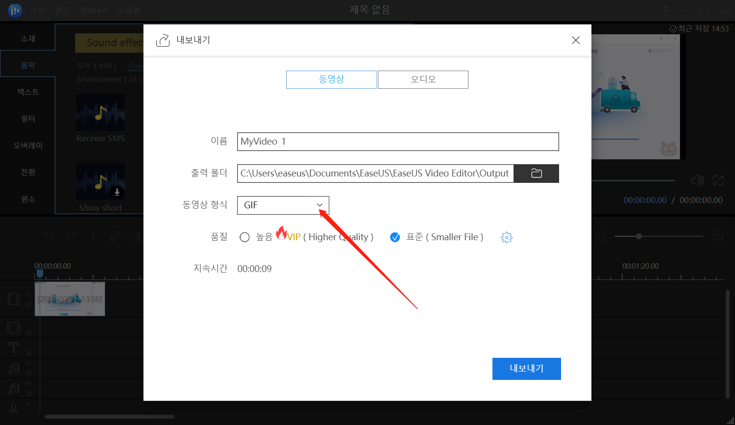비디오 내보내기