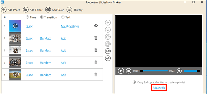 icesream slideshow maker 오디오 추가