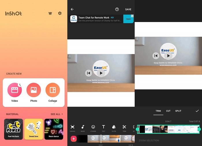 Android용 InShot을 사용하여 전화 동영상 자르기