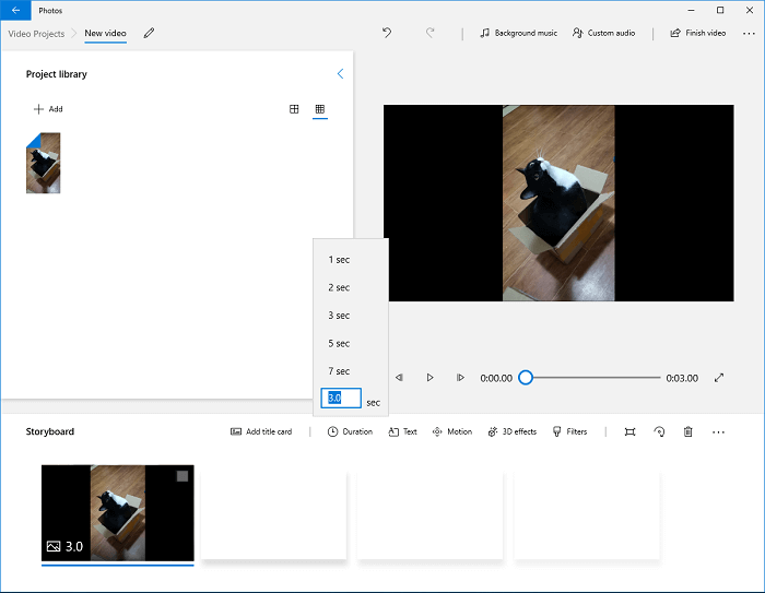 Windows 10 비디오 편집기 내장 도구를 사용하여 사진 재생 시간을 조정