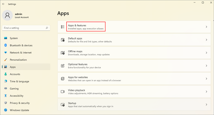 Windows에서 앱 및 기능으로 이동