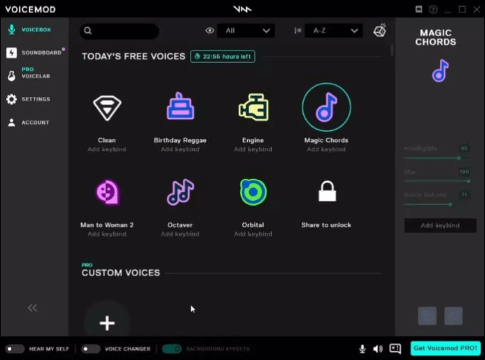 Voicemod 보이스 체인저 인터페이스
