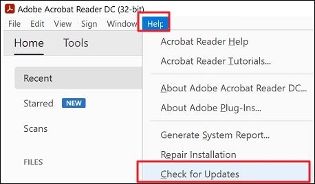 PDF 뷰어 업데이트 확인