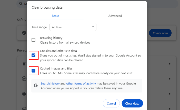 쿠키와 캐시 지우기