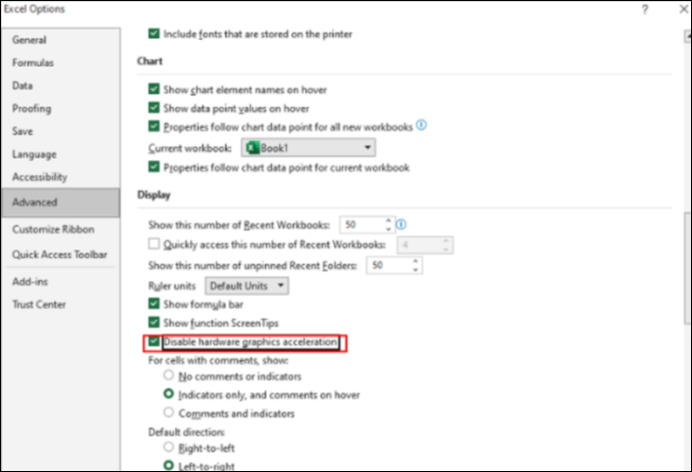 하드웨어 그래픽 가속 비활성화를 체크하세요