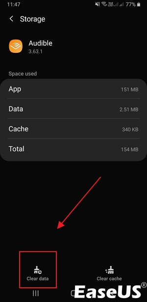 캐시 지우기를 선택하세요