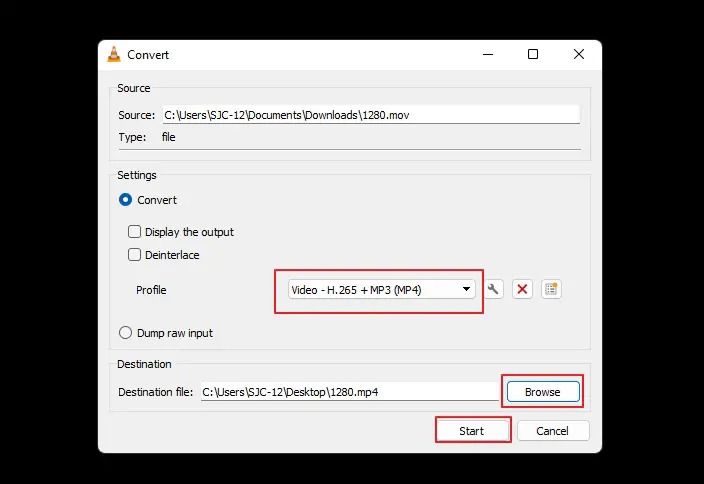 MOV를 MP4로 변환 시작