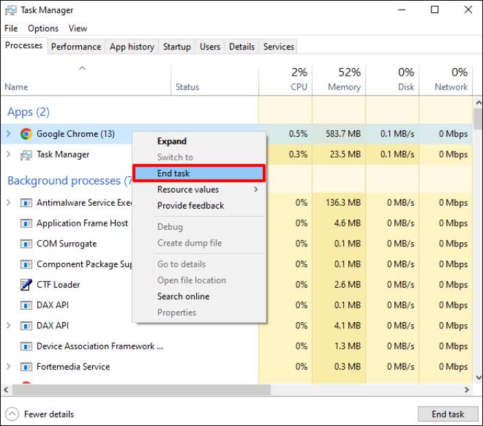 작업 종료를 선택하세요