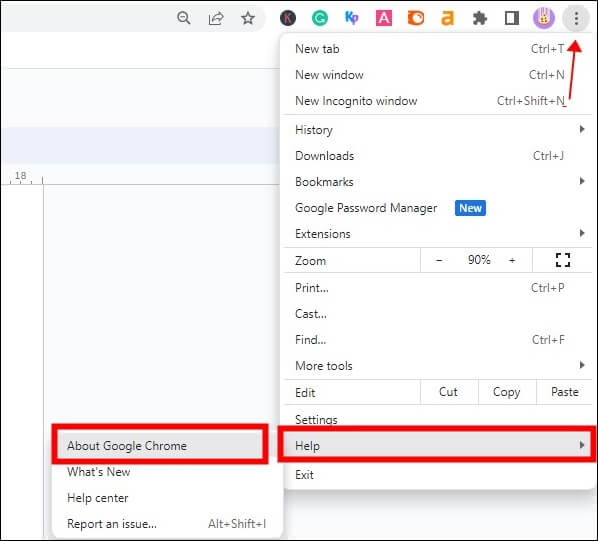구글 크롬에 대해 선택