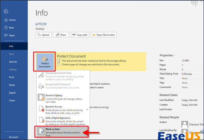 최종으로 표시를 해제합니다