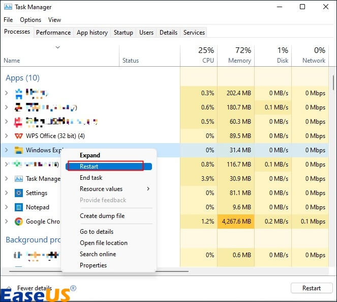 재시작을 선택하세요