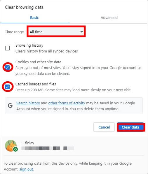 캐시와 쿠키 지우기