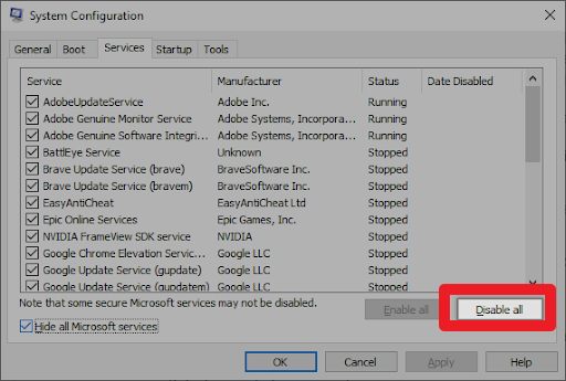 모두 비활성화를 선택하세요