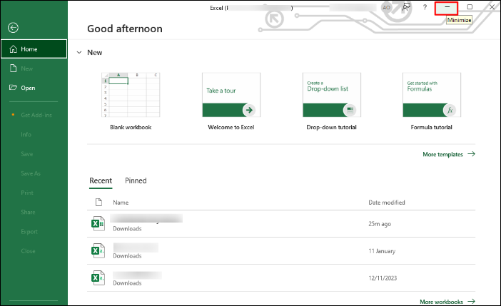 최소화 아이콘을 선택하세요