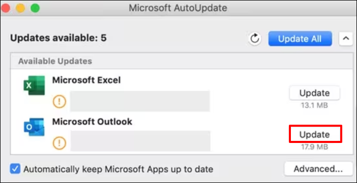 업데이트를 클릭합니다.