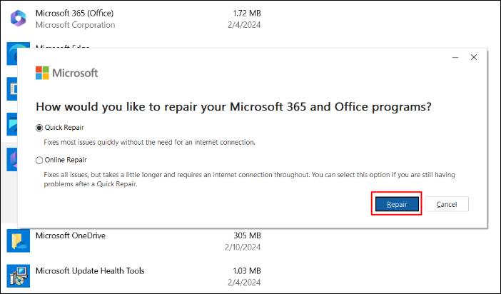빠른 수리를 선택하세요