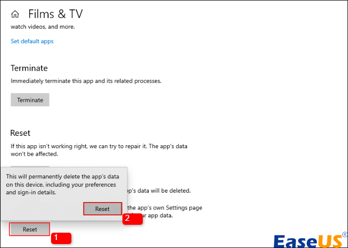 재설정을 클릭하세요